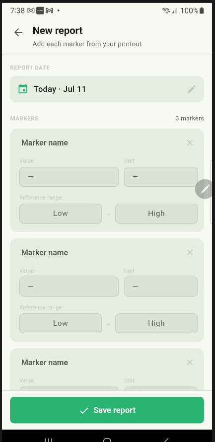 Blood-test markers tracked in the app